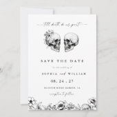 Til Death Gothicスカルフォトブラックフローラ結婚ズ 招待状 (正面)