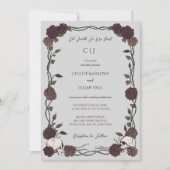 Til Death Gothic Burgundy Roses Light Gray Wedding 招待状 (正面)