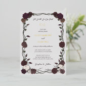 Til Death Gothic Burgundy Roses Light Gray Wedding 箔招待状 (立ち正面)