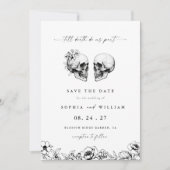 Til Death Gothic Skull Floral Photo Wedding セーブザデート (正面)