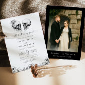 Til Death Gothic Skull Photo Black Floral Wedding 招待状