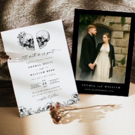 Til Death Gothic Skull Photo Black Floral Wedding 招待状