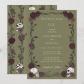 Til Death Olive Green Gothic Rose Wedding 招待状 (正面/裏面)