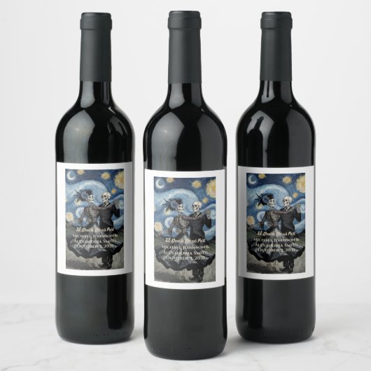 Til Death Skeleton Van Gogh Gothic Wedding Favor ワインラベル (ボトル)