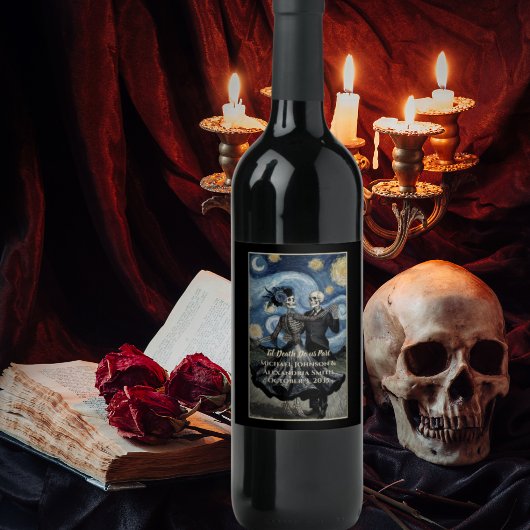 Til Death Skeleton Van Gogh Gothic Wedding Favor ワインラベル
