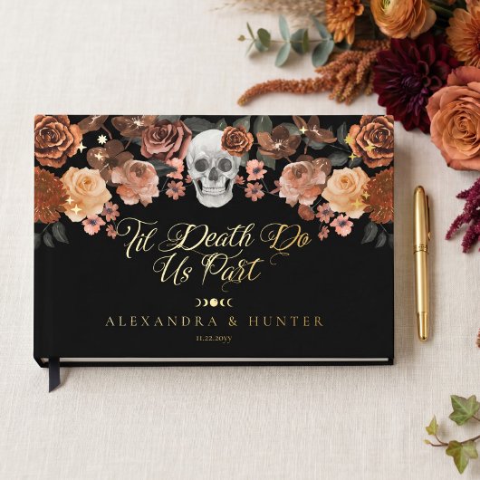 Til Death Watercolor Skull Autumn Gothic Wedding ゲストブック