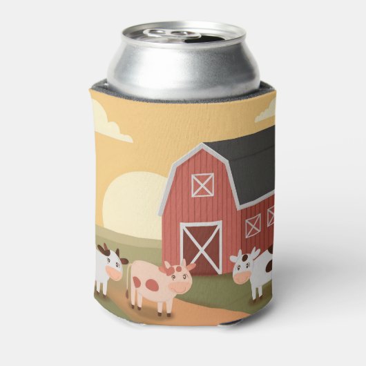 Til the Cows Come Home Three Cows Red Barn Sunset 缶クーラー (缶裏面)