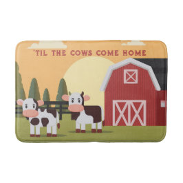 Til the Cows Come Home Two Cows Red Barn Sunrise バスマット