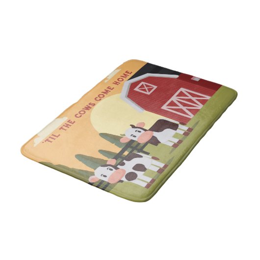 Til the Cows Come Home Two Cows Red Barn Sunrise バスマット (アングル)
