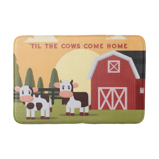 Til the Cows Come Home Two Cows Red Barn Sunrise バスマット (正面)