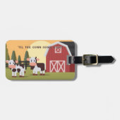 Til the Cows Come Home Two Cows Red Barn Sunrise ラゲッジタグ (正面横)