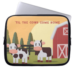 Til the Cows Come Home Two Cows Red Barn Sunrise ラップトップスリーブ