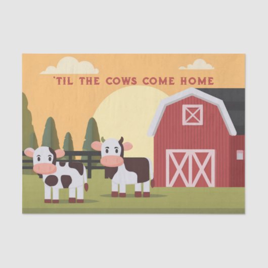 Til the Cows Come Home Two Cows Red Barn Sunrise 薄葉紙 (正面)