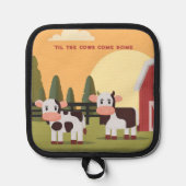 Til the Cows Come Home Two Cows Red Barn Sunrise 鍋敷き (正面)
