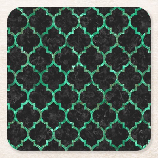TILE1黒い大理石及び緑の大理石(R) スクエアペーパーコースター (正面)