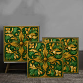 Tile de ornamento floral oriental - Verde  タイル