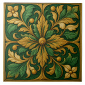 Tile de ornamento floral oriental - Verde  タイル (正面)