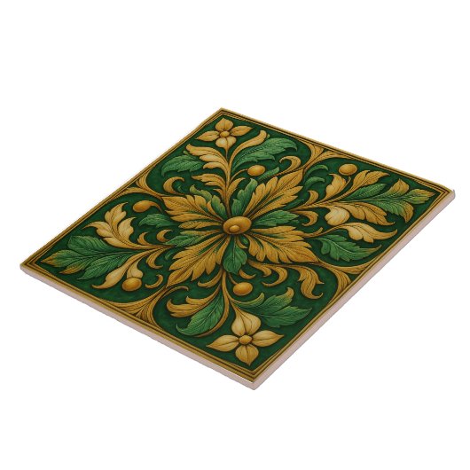 Tile de ornamento floral oriental - Verde  タイル (側面)