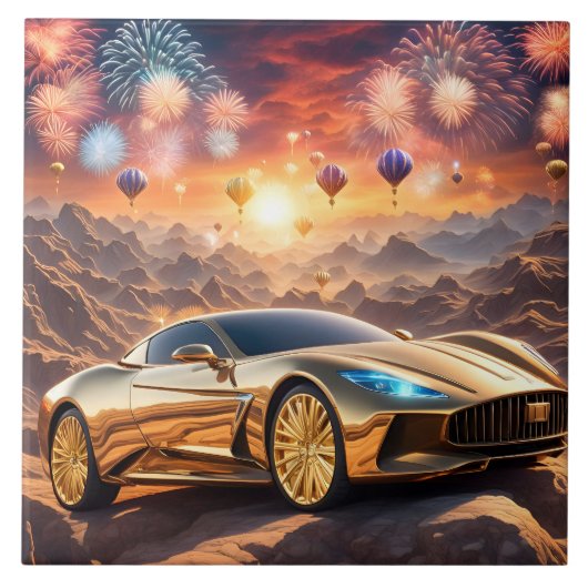 tile with a golden luxury car in desert landscape タイル (正面)