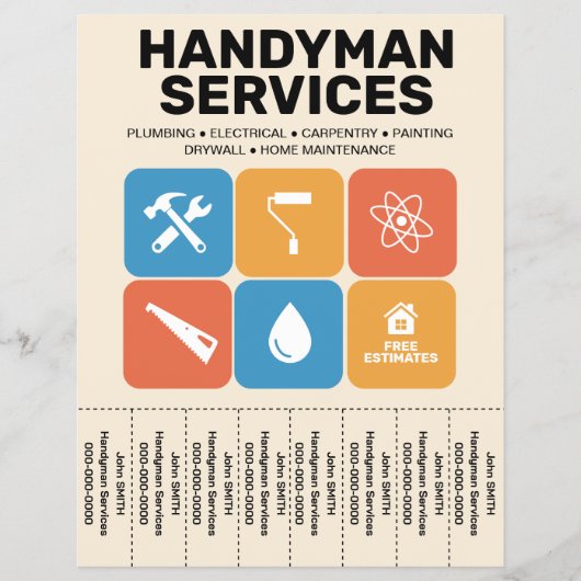 Tiles - Handyman Services Flyer with Tear-Off Tabs チラシ (正面)