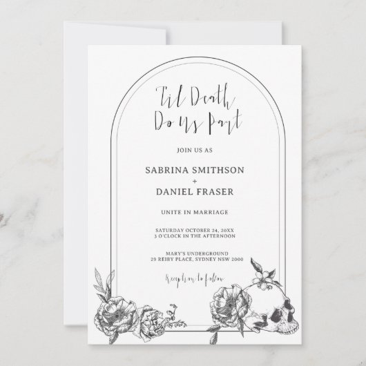 Till Deathゴシック様式の手描き花アーチ 招待状 (正面)