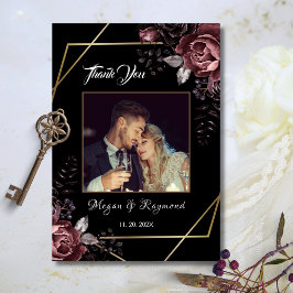 Till Death | ゴシックブラックフラワーの結婚式のお礼 サンキューカード