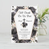 Till Death | 棺桶 ゴシック 結婚式 黒いバラ 招待状 (スタンド正面)