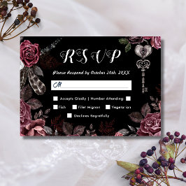 Till Death | 黒いゴシックのダークフラワーがエレガントなRSVP 出欠カード