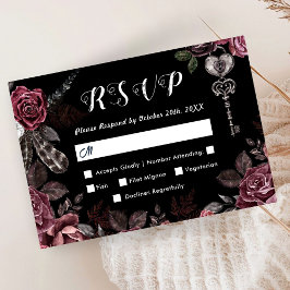 Till Death | 黒のゴシックダークフラワーモチーフ エレガントなRSVP 出欠カード
