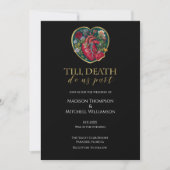 Till Death Do Us Part ゴシックハート ハロウィン ゴールド 招待状 (正面)