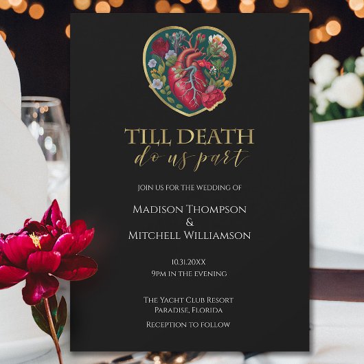 Till Death Do Us Part ゴシックハート ハロウィン ゴールド 招待状