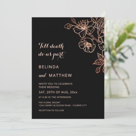 Till Death Do Us Part Copper Black Wedding 招待状 (スタンド正面)