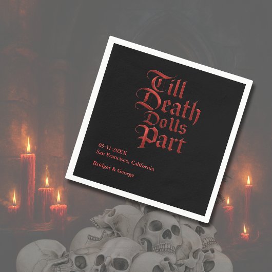 Till Death Do Us Part - Gothic Red Metallic script スタンダードカクテルナプキン