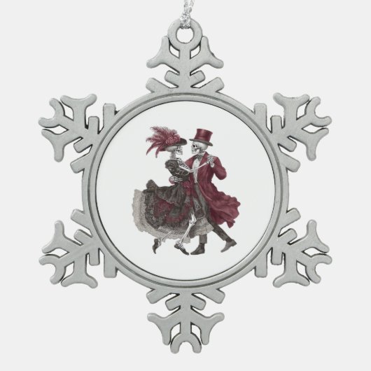 Till Death Do Us Part – Victorian Skeleton Couple スノーフレークピューターオーナメント (正面)