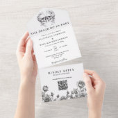 Till Death Floral Skulls QR Code Gothic Wedding オールインワン招待状 (貼ってはがせる)