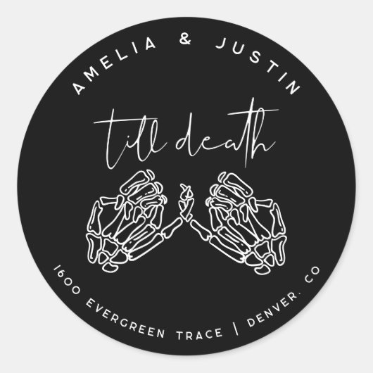 Till Death Gothicのエンベロー結婚プアドレスのステッカー ラウンドシール (正面)