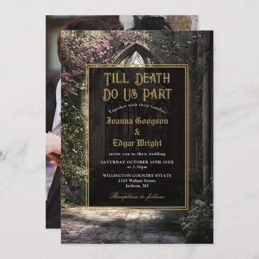 Till Death Gothicフローラガーデン結婚写真 招待状 (正面/裏面)