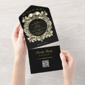 Till Death Gothic Blackと金ゴールドのQRコード結婚s オールインワン招待状 (貼ってはがせる)