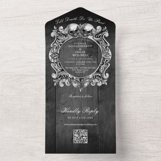 Till Death Gothic Black Wood QR Code 結婚's オールインワン招待状 (内側)