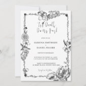 Till Death Gothic Hand Drawn Flowersスカル 招待状 (正面)