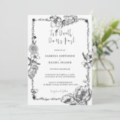 Till Death Gothic Hand Drawn Flowersスカル 招待状 (スタンド正面)