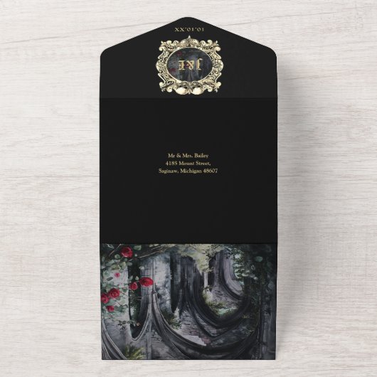 Till Death Gothic Ruins QR Code Wedding オールインワン招待状 (外側)