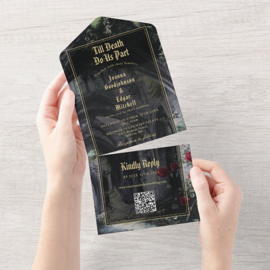 Till Death Gothic Ruins QR Code Wedding オールインワン招待状 (貼ってはがせる)
