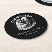 Till Death Gothic Skeleton Couple Black Wedding ラウンドペーパーコースター (アングル)