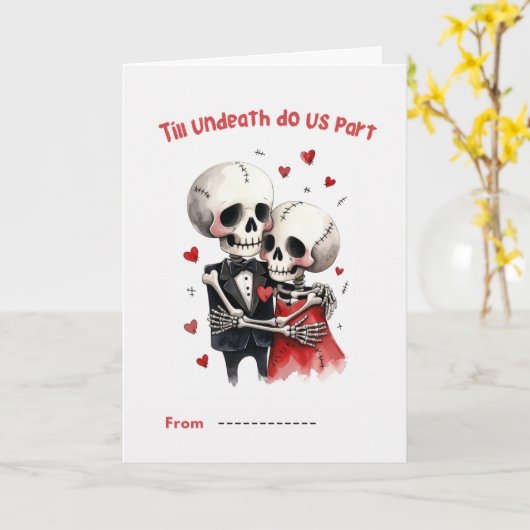 Till Undeath Do Us Part Skeleton Couple Valentine  カード (黄色い花)