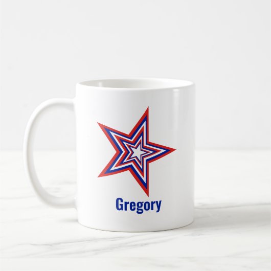 Tilted Red White and Blue Patriotic USA Star コーヒーマグカップ (左)