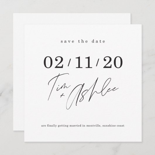 Tim + Ashleeの日付カスタムデザインを保存 招待状 (正面/裏面)