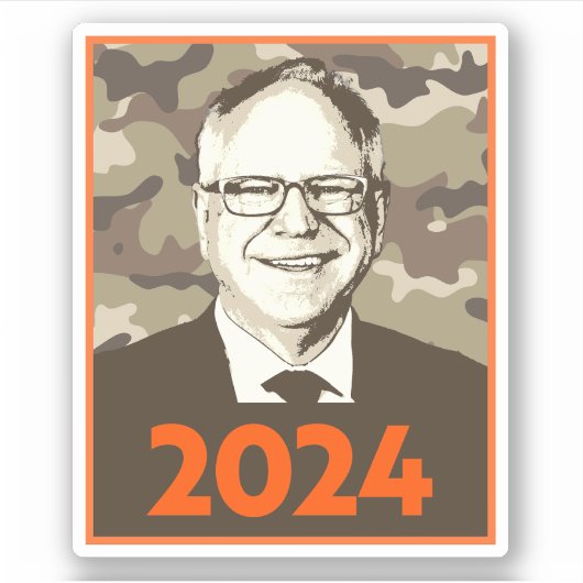 Tim Walz 2024希望inカモフラージュ シール (正面)