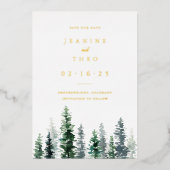 Timber Grove | 冬のSave the Date ゴールド 箔招待状 (正面)