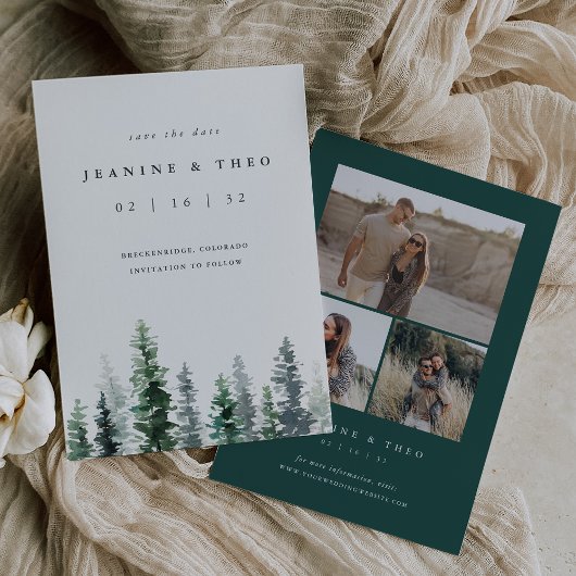 Timber Grove | Rustic Evergreen Winter Wedding セーブザデート